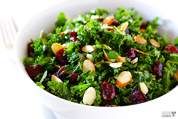 Kale Salad With Warm Cranberry Almond Vinaigrette