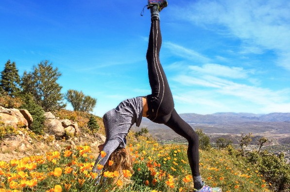 yoga in orange flowers