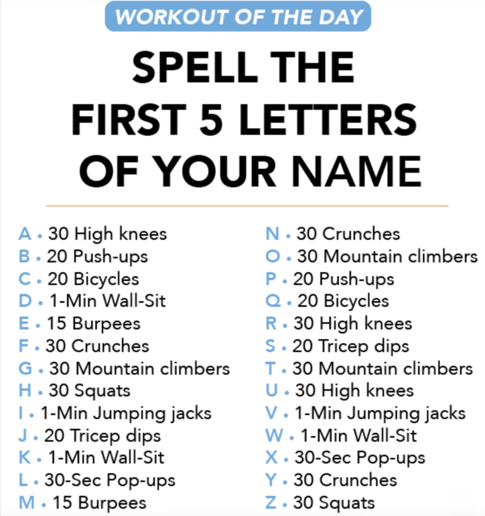 5 Day Alphabet exercise workout 