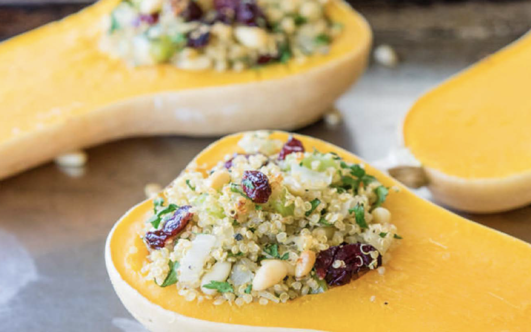 Butternut Squash with Cranberry Quinoa Stuffing